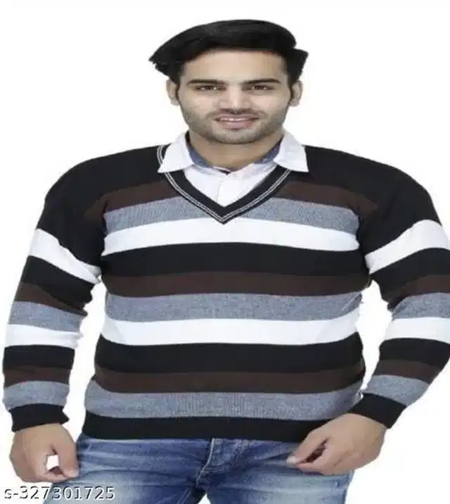 Cotton Full Sleeves V Neck Sweater for Men (Multicolor, L)