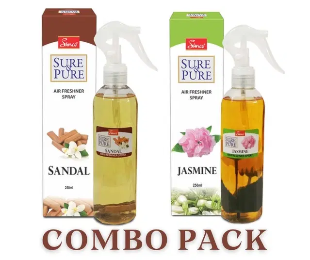 Simco Sure & Pure Jasmine with Sandal Air Freshener Spray, 250 ml, Pack of 2