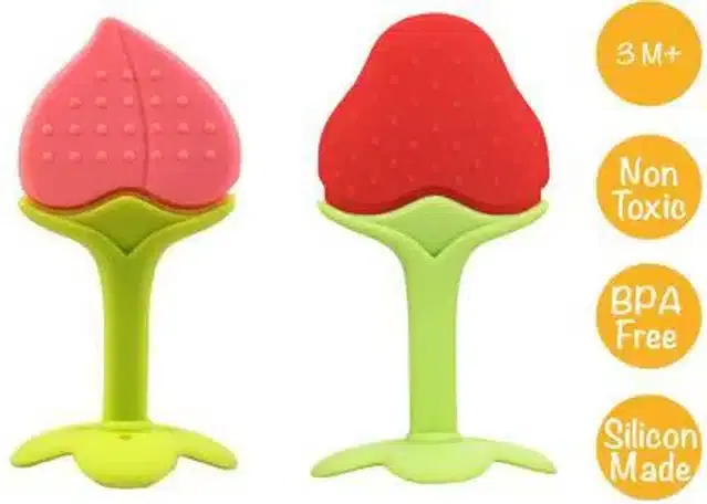 Silicone Smooth Teether for Kids, Multicolor, Pack of 2