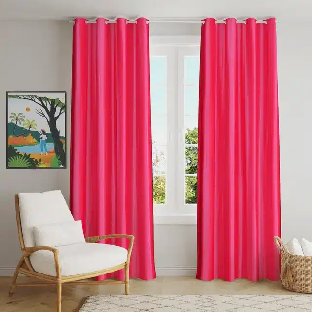 Polyester Solid Window & Door Curtains, Pack of 2, Pink, 5 feet