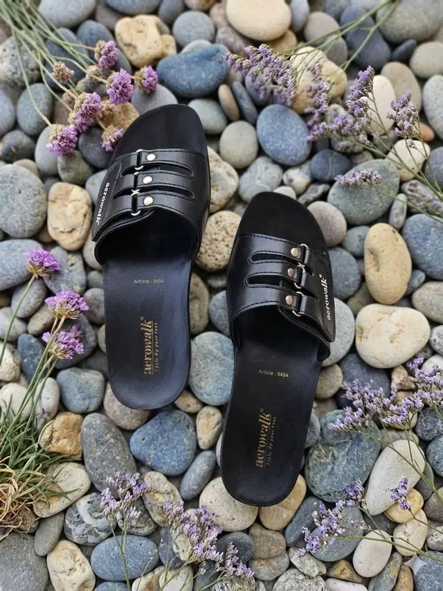aerowalk Casual Sandals for Women (Black, 6)
