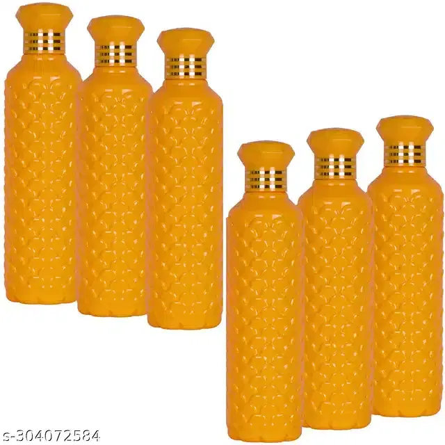 Plastic Water Bottles Set, Pack of 6, Yellow, 1000 ml