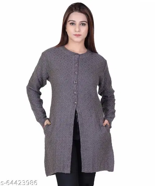 Acrylic Solid Sweater for Women (Grey, M)