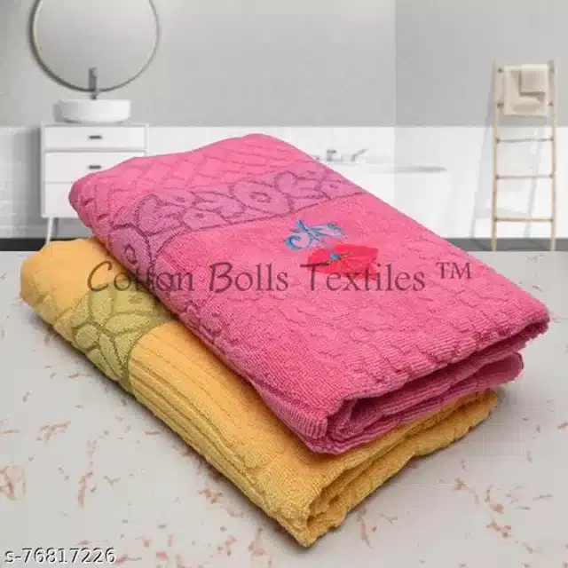 Cotton Bath Towels, Pink & Yellow, 75x150 cm, Pack of 2