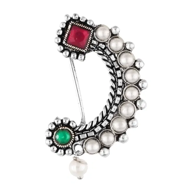 Designer Silver Plated Nosepin for Women (Multicolor)