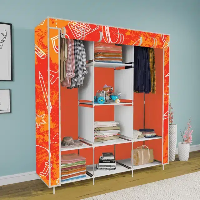Carbon Steel 3 Door 8 Shelf Printed, Orange