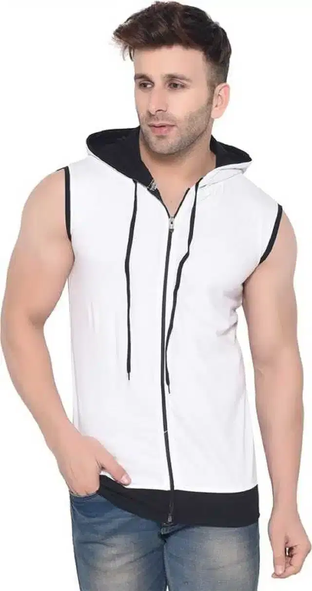 Sleeveless Sweatshirt for Men (White, L)