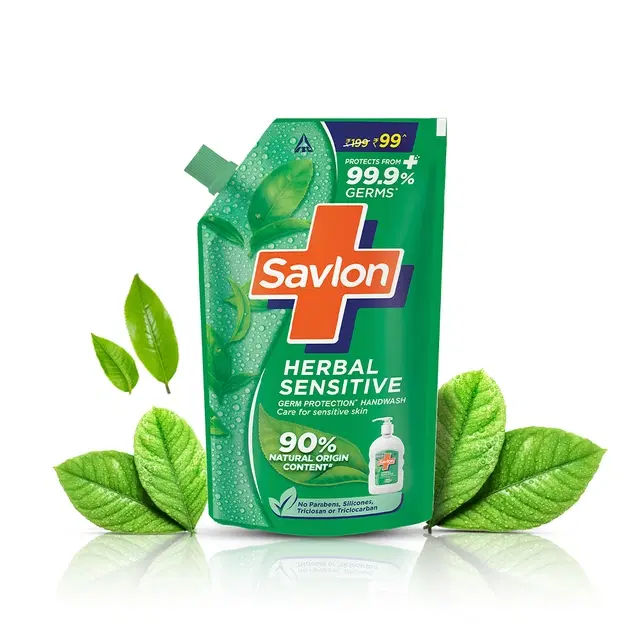 Savlon Herbal Sensitive Germ Protection Liquid Handwash - 90% Natural Origin, 650 ml