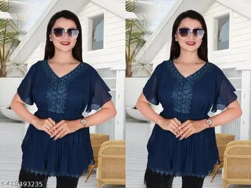 Casual Tops for Women, Pack of 2 (Blue, L)