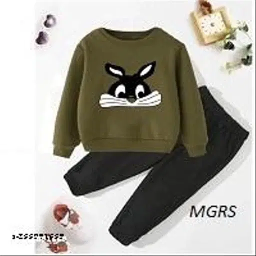 Cotton Blend Printed Clothing Set for Boys, Olive (6-7 Years)