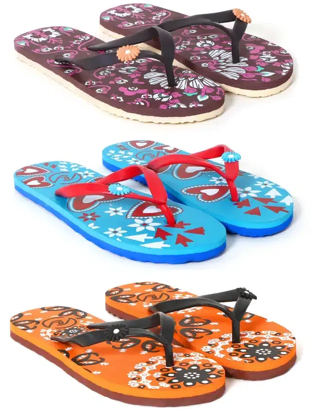 Flip Flops for Women, Pack of 3 (Multicolor, 5)
