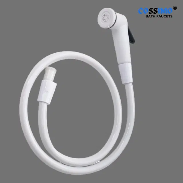 Black Ring Health Faucet with 1.0 Meter Hose Pipe & Hook, White, Set of 1