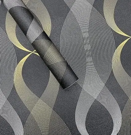 Pvc Vinyl Diy Self Adhesive Decorative Peel Stick Wallpaper For Living Room & Hall 45x304cm (Wavy Black)