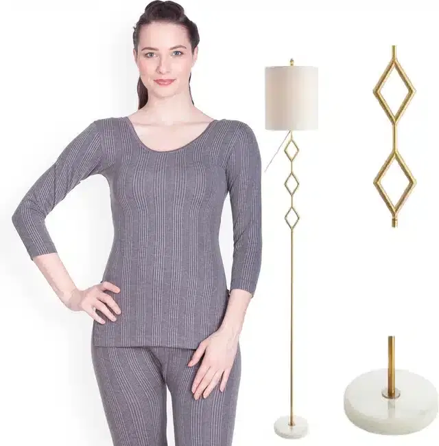 Polycotton Full Sleeves Thermal Set for Women (Grey, S)