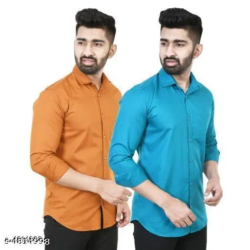Cotton Blend Solid Shirts for Men, Multicolor (XXL)