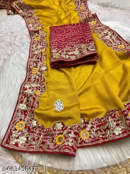 Chinnon Embroidered Saree For Women, Yellow