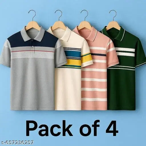 Cotton Blend Striped T-shirt for men, Multicolour (M) Pack of 4