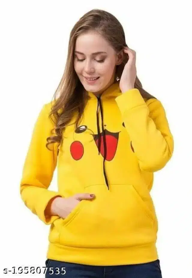 Cotton Blend Hoodie for Women (Yellow, L)