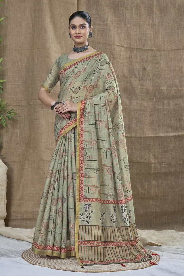 Silk Woven Design Saree for Women, Olive (6.3 m)