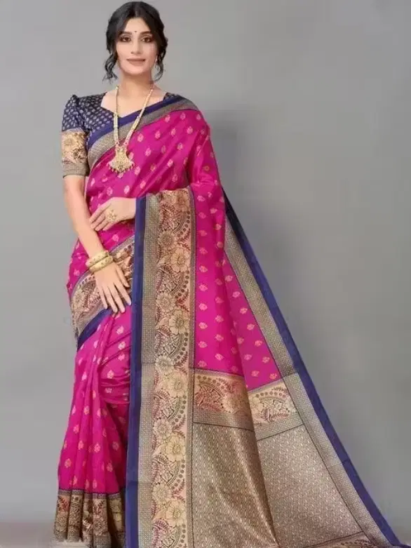 Mysore Silk Self Design Saree for Women (Pink, 6.3 m)