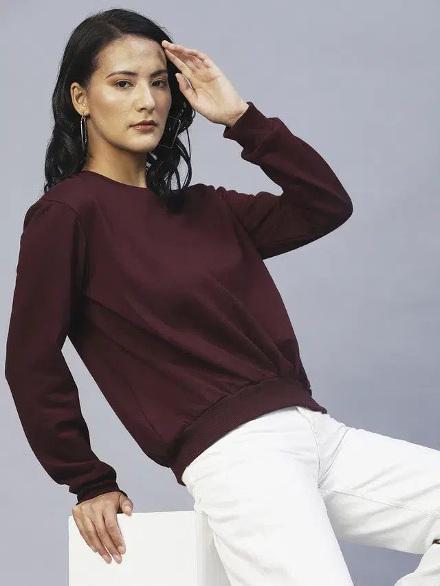 Women's Pleated Sweatshirt (Wine, S)