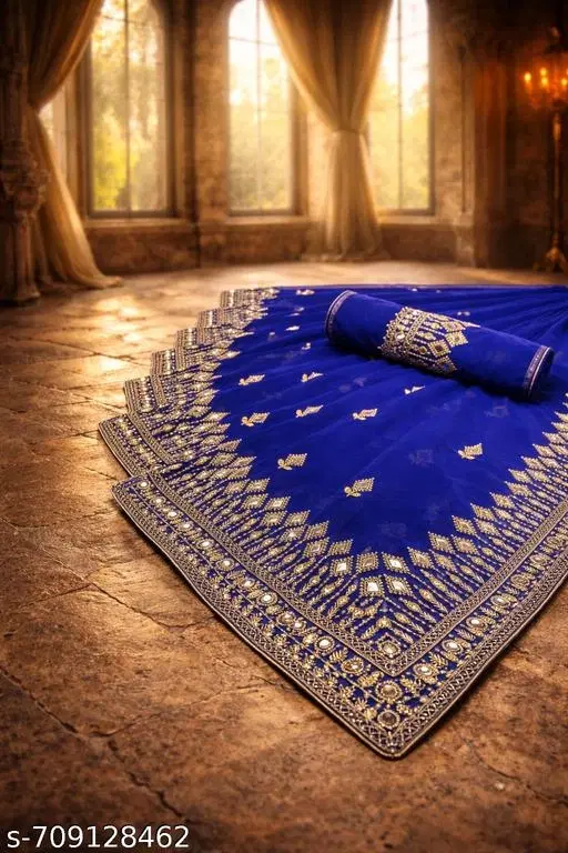 Lovely Saree for Women (Blue, Free Size)