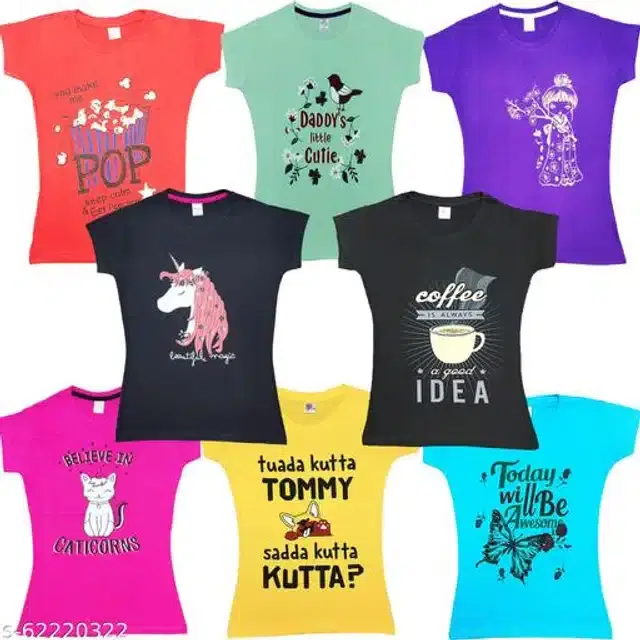 Cotton Half Sleeves T-Shirt for Girls, Pack of 8 (Multicolor, 1-2 Years)