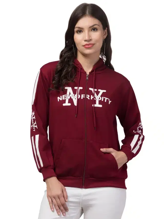 Full Sleeves Printed Hoodie for Women (Maroon, M)
