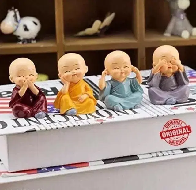 Polyresin Baby Monks Showpiece for Car Dashboard, Multicolor, Pack of 4