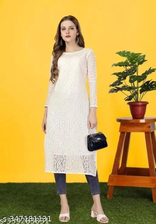 Net Kurti for Women,  White  (S)