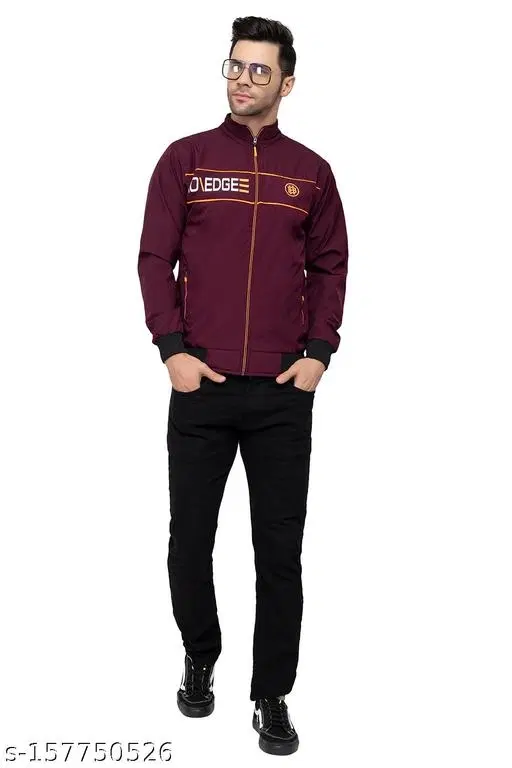 PU Jacket for Men (Maroon, L)