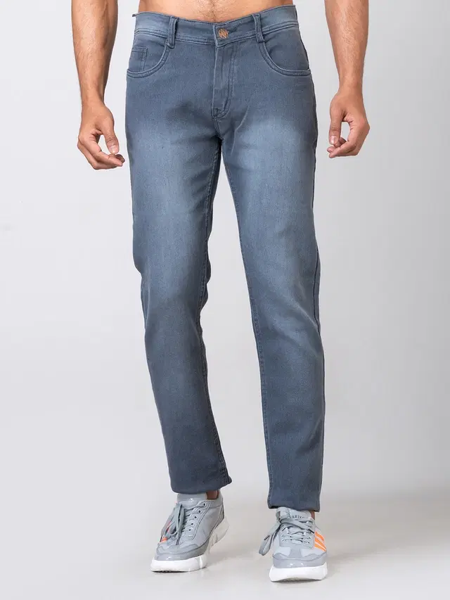 Denim Straight Fit Jeans for Men (Grey, 26)