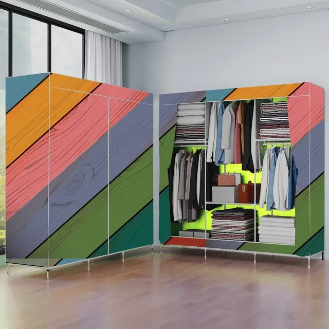 Plastic Printed Collapsible Wardrobe, Multicolor