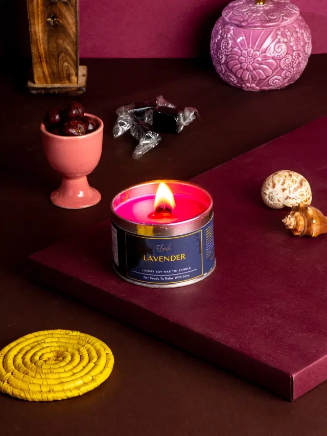 Flourish Decor Premium Lavender Scented Tin Woodwick Candle