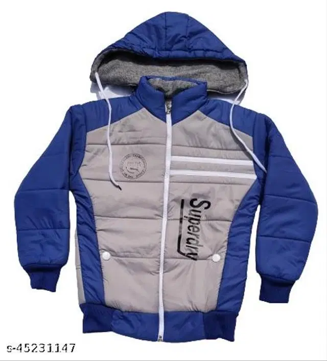 Polyester Jacket for Boys (Blue & Grey, 5-6 Years)