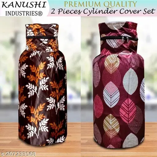 KANUSHI Industries® Designer LPG Gas Cylinder Cover Set of 2Pc (2PCS+CYL-Brown-Small-LEV+Maroon-Long-LEV)…