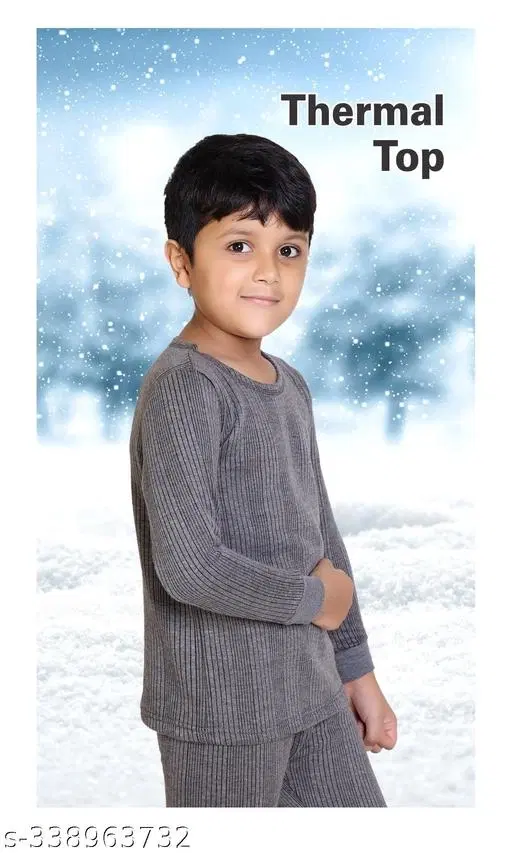 Cotton Blend Thermal Top for Boys (Grey, 0-6 Months)