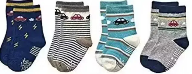 Cotton Printed Socks for Kids, Multicolour, Pack of 4 (0-1 Years)