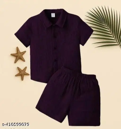 Cotton Spandex Shirt and Short Set for Boys (Maroon, 3-4 Years)