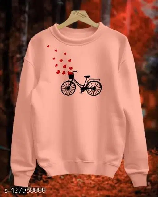 Cotton Printed Sweatshirt for Women (Peach, XS)
