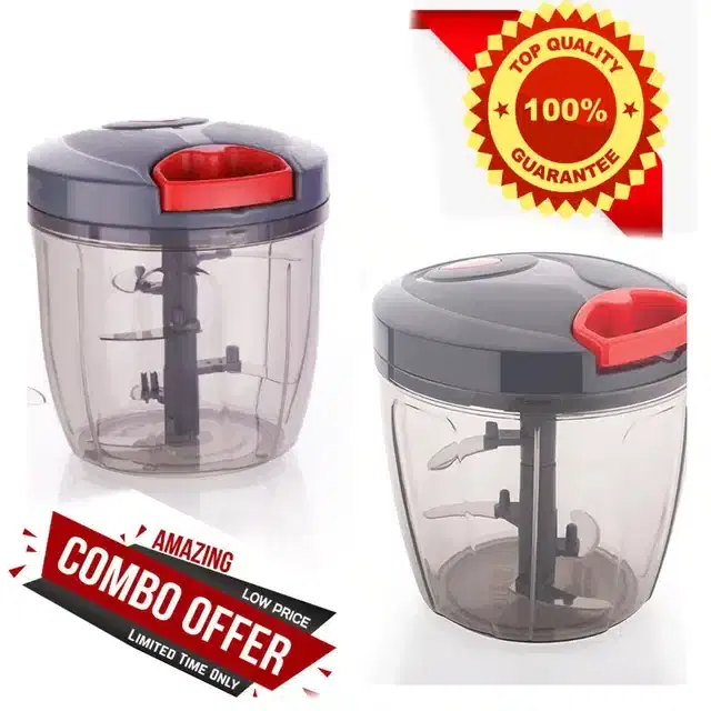 Manual Vegetable Chopper, Pack of 2, Black, 1000 ml