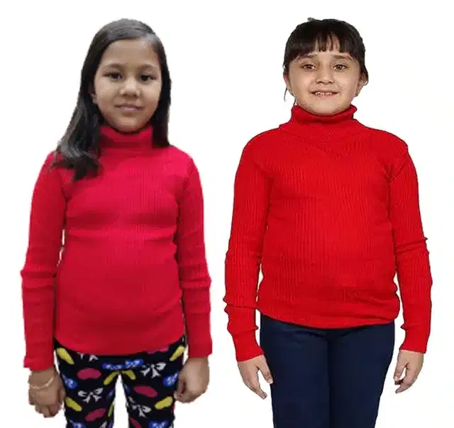 Full Sleeves Solid Sweater for Girls, Pack of 2 (Pink & Red, 0-3 Months)