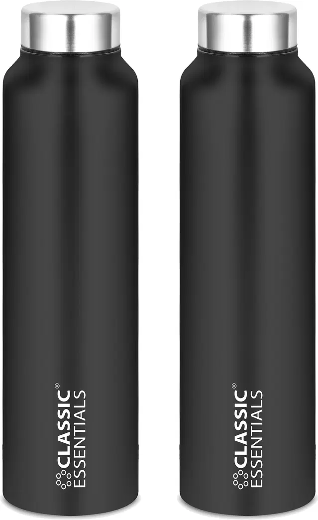 Stainless Steel Water Bottles, Black, 1000 ml, Pack of 2