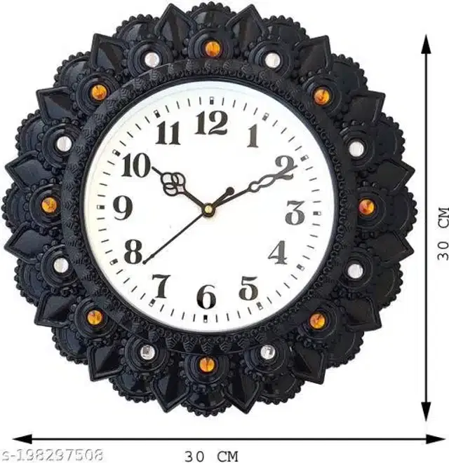 Round Analog Wall Clock, Black, 30x30 cm