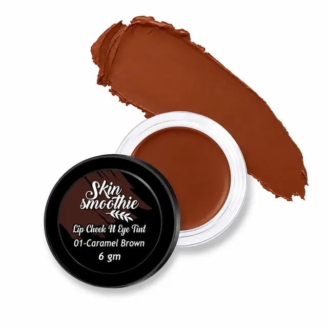 Skin Smoothie Just Organic 3 in 1 Lip, Cheek and Eye Tint with Vitamin E and Almond Oil, Caramel Brown, 6 g