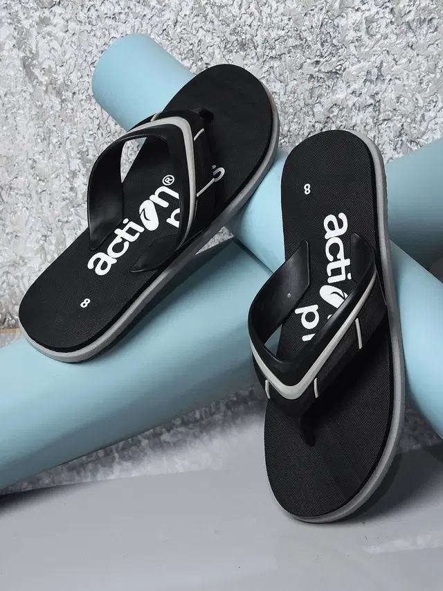 action Casual Flip Flops for Men (Black, 7)