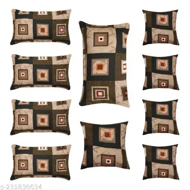 Cotton 5 Cushion Covers with 5 Pillow Covers, Brown, Set of 2
