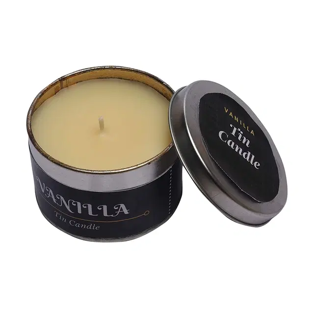 Floish Decor Premium Vanilla Scented Tin Wood Wick Candle