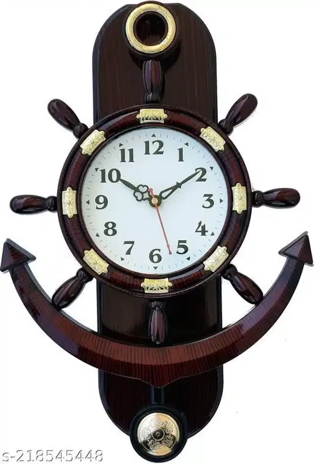 Plastic Analog Wall Clock, Brown & White