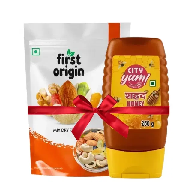 First Origin Mix Dry Fruits 250 g + City Yum Honey Squeezy Bottle 250 g